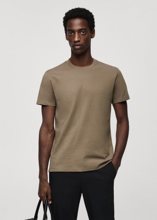 Mango Camiseta microestructura transpirable - Marrón medio