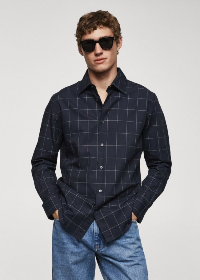Mango Camisa agoldón franela cuadros - Azul marino