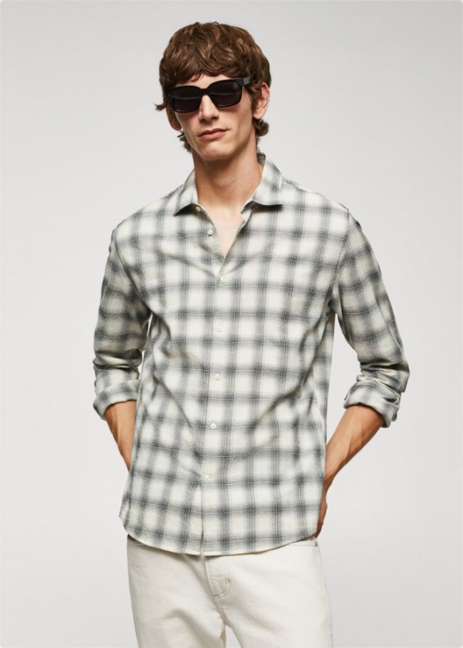 Mango Camisa slim fit algodón seersucker - Blanco roto