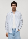 Mango Camisa classic fit algodón lino rayas rústico - Blanco roto