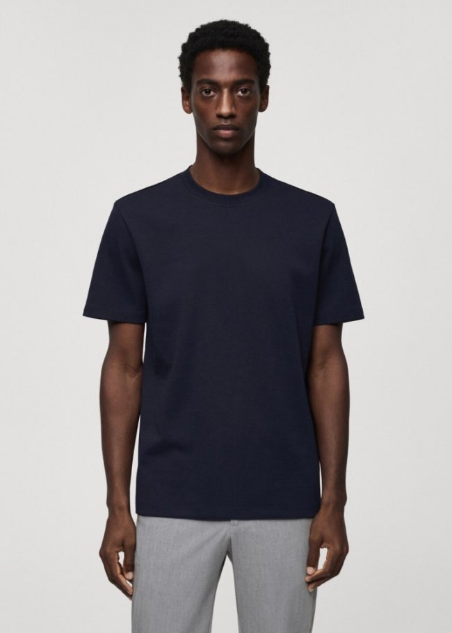 Mango Camiseta algodón transpirable - Azul marino oscuro