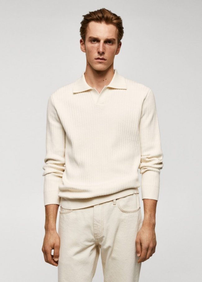 Mango Polo punto fino canalé - Blanco roto