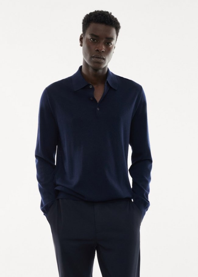 Mango Polo 100% lana merino manga larga - Azul marino