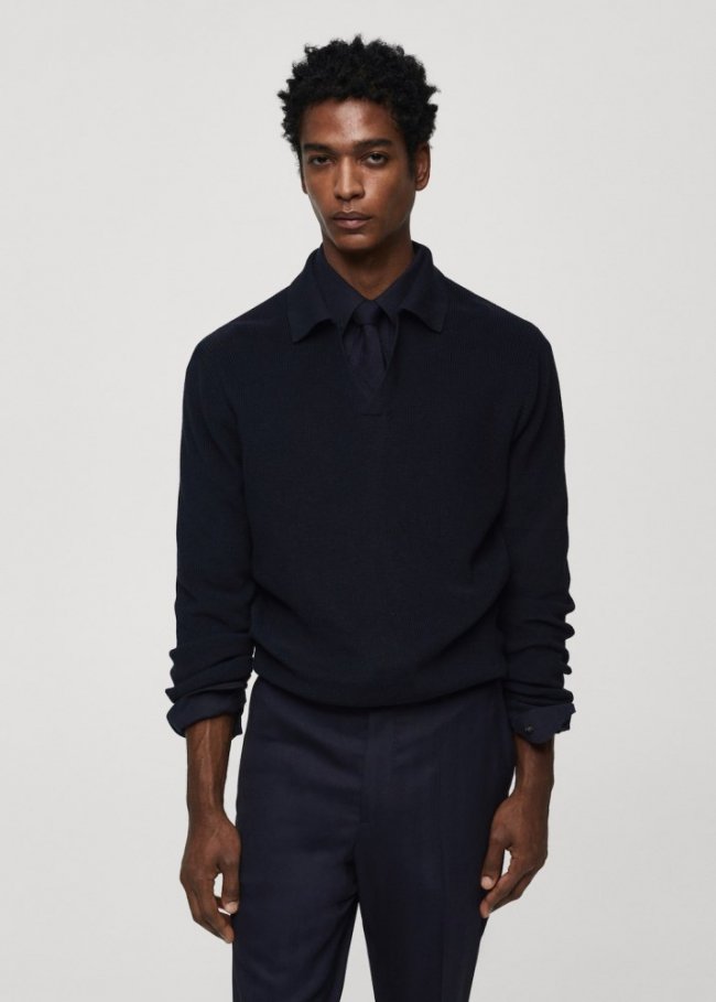 Mango Polo punto canalé - Azul marino oscuro
