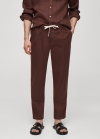 Mango Pantalón slim fit lino cordón - Burdeos