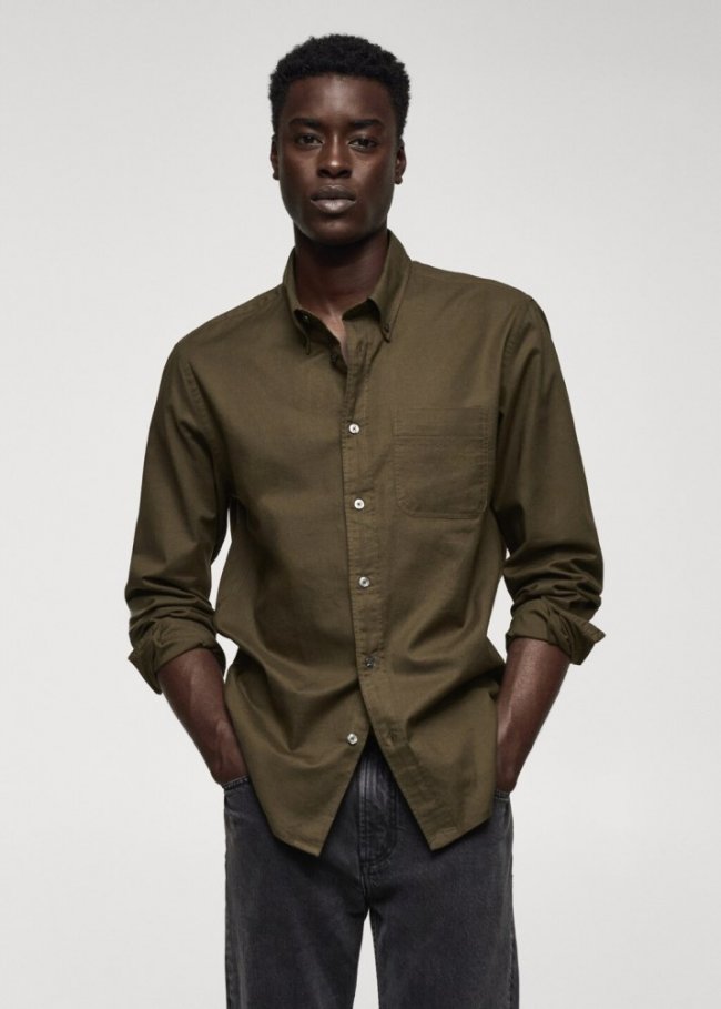 Mango Camisa regular fit Oxford algodón - Khaki
