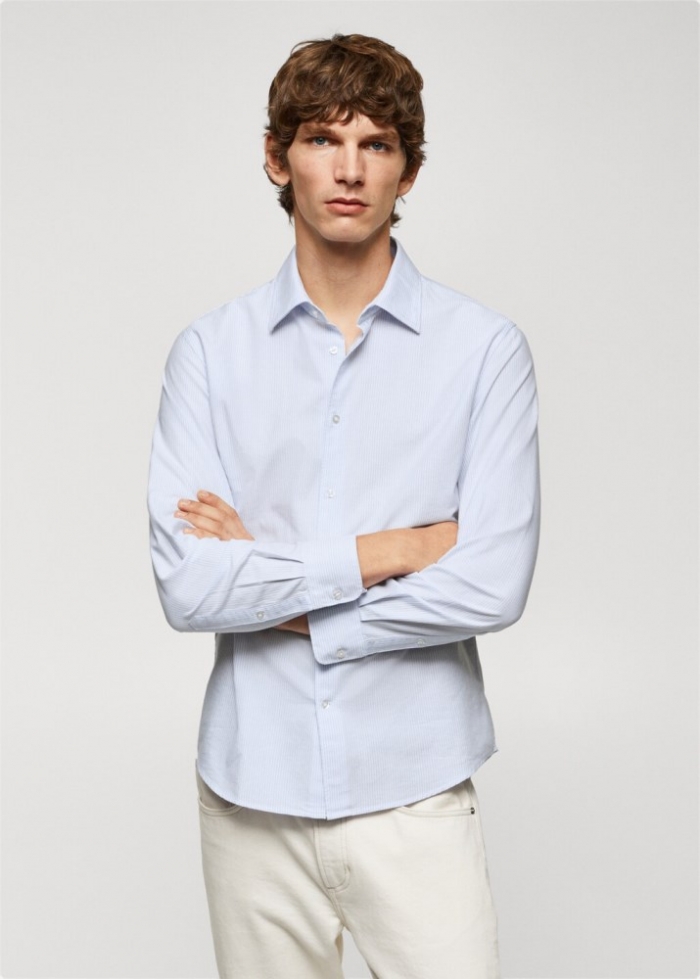 Mango Camisa slim fit algodón Oxford - Azul tinta