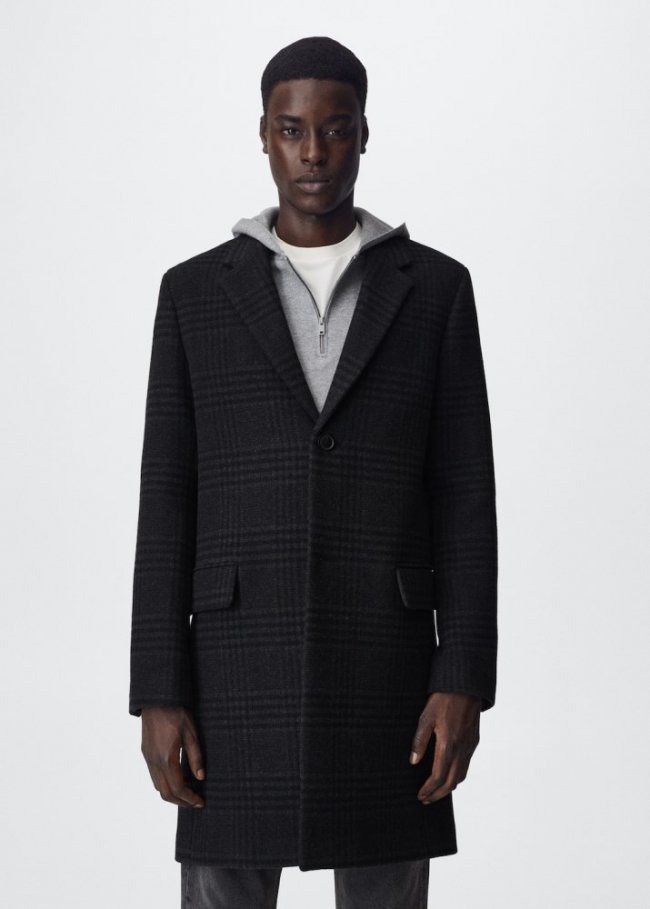 Mango Abrigo largo lana reciclada - Negro