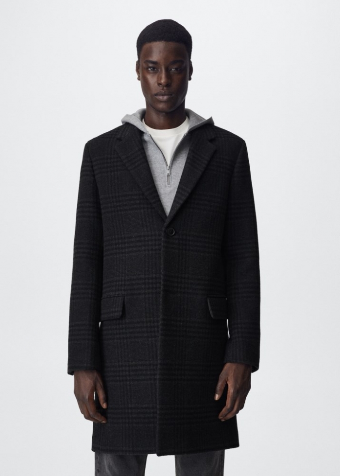 Mango Abrigo largo lana reciclada - Negro
