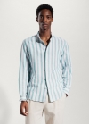 Mango Camisa regular fit lino rayas - Verde agua