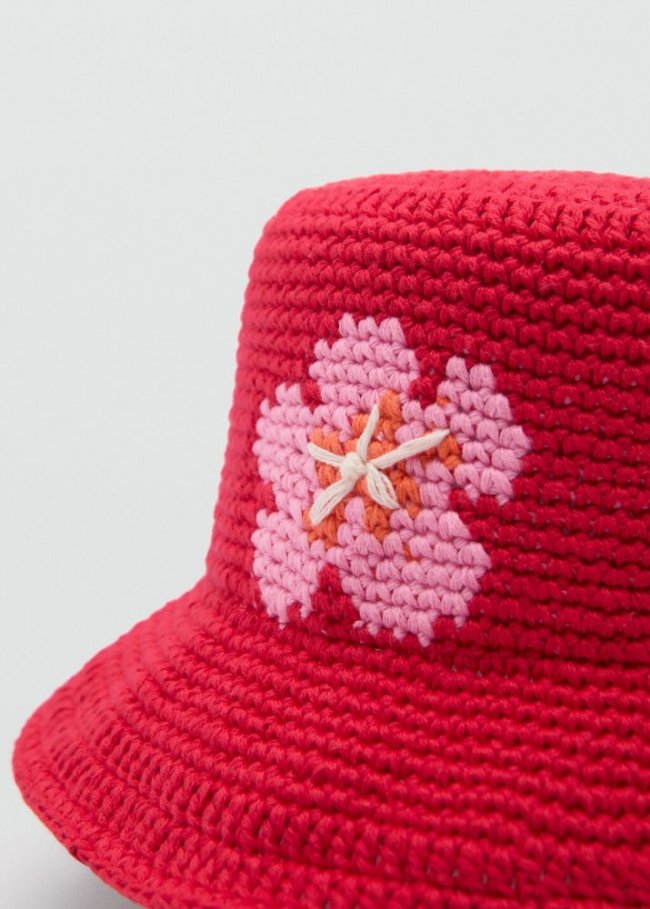 Mango Sombrero crochet flores - Rojo