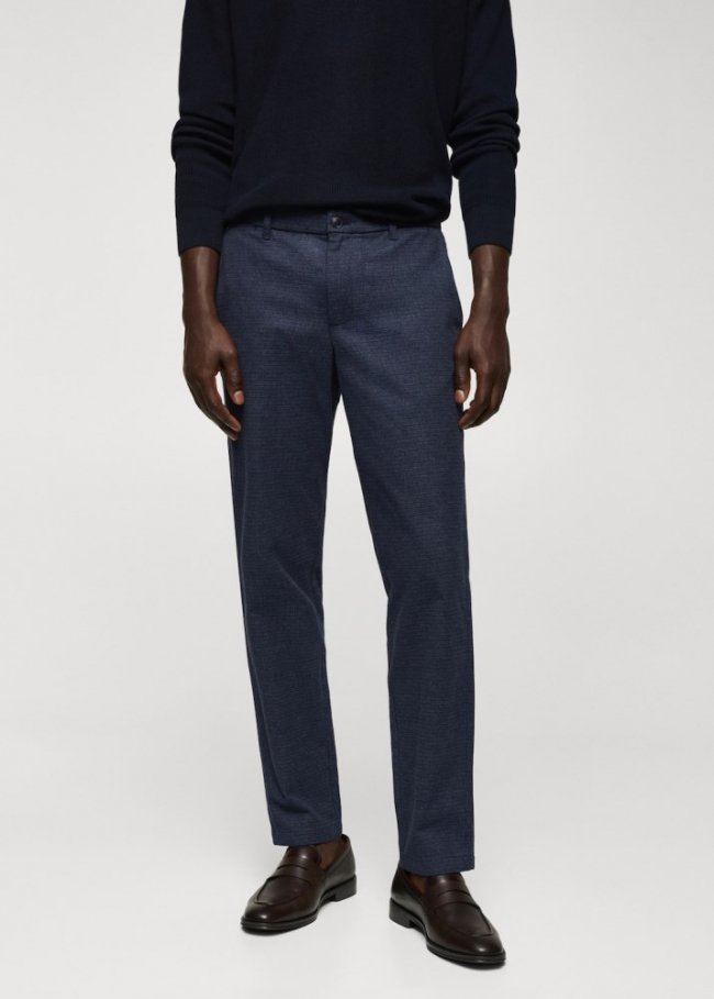 Mango Pantalón slim fit algodón micro pata de gallo - Azul marino