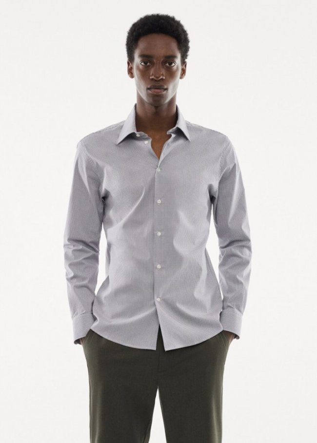 Mango Camisa micro cuadro tejido stretch - Gris