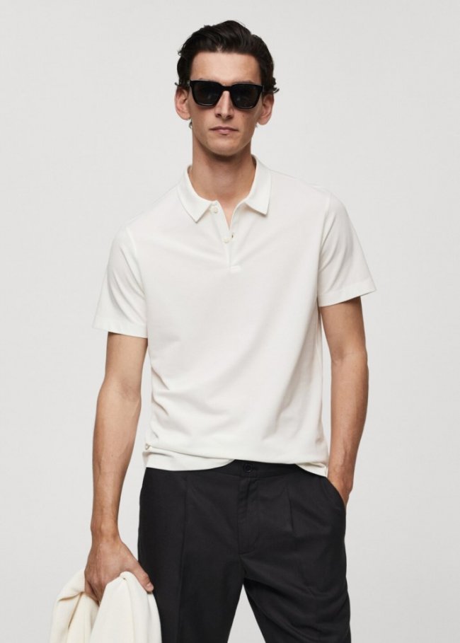 Mango Polo slim fit algodón piqué textura - Crudo