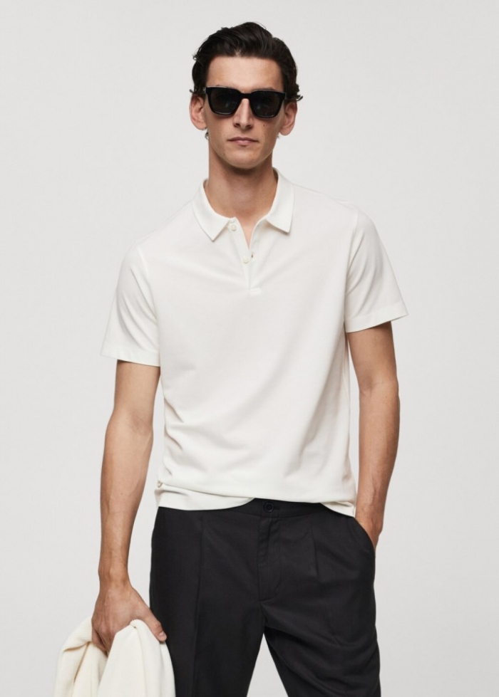 Mango Polo slim fit algodón piqué textura - Crudo