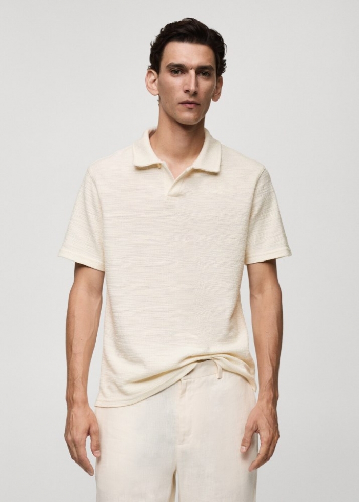 Mango Polo regular fit punto textura - Crudo