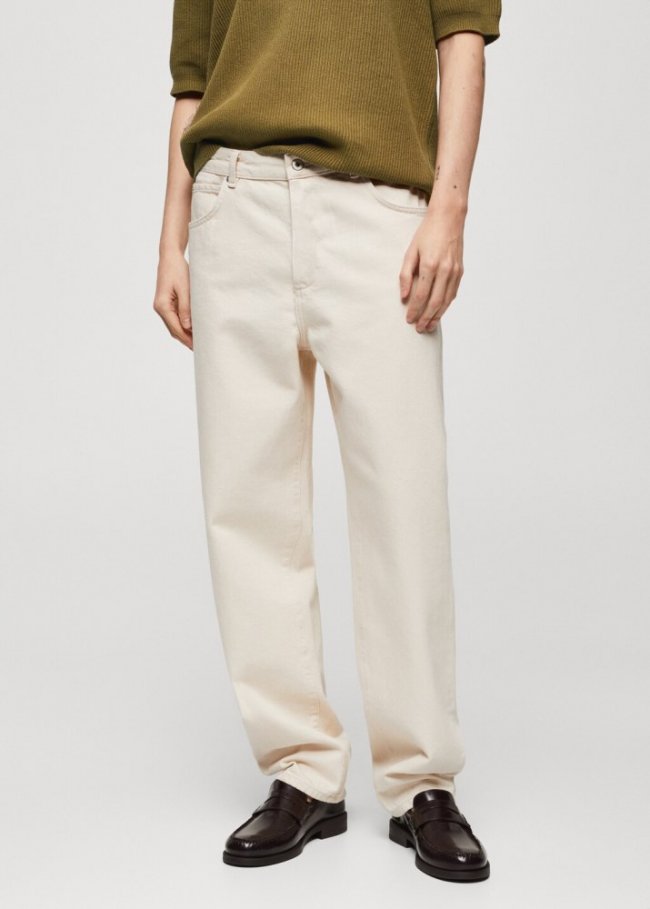 Mango Jeans algodón relaxed fit - Crudo