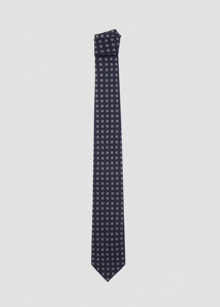 Mango Corbata lana 100% diseño geométrico - Azul marino oscuro