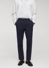 Mango Pantalón algodón seersucker cordón - Azul marino oscuro