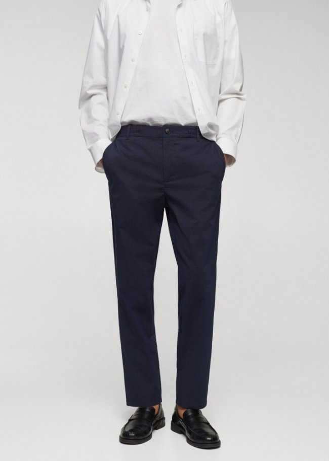 Mango Pantalón algodón seersucker cordón - Azul marino oscuro