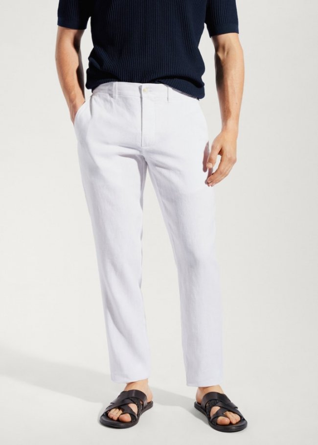 Mango Pantalón 100% lino slim fit - Blanco