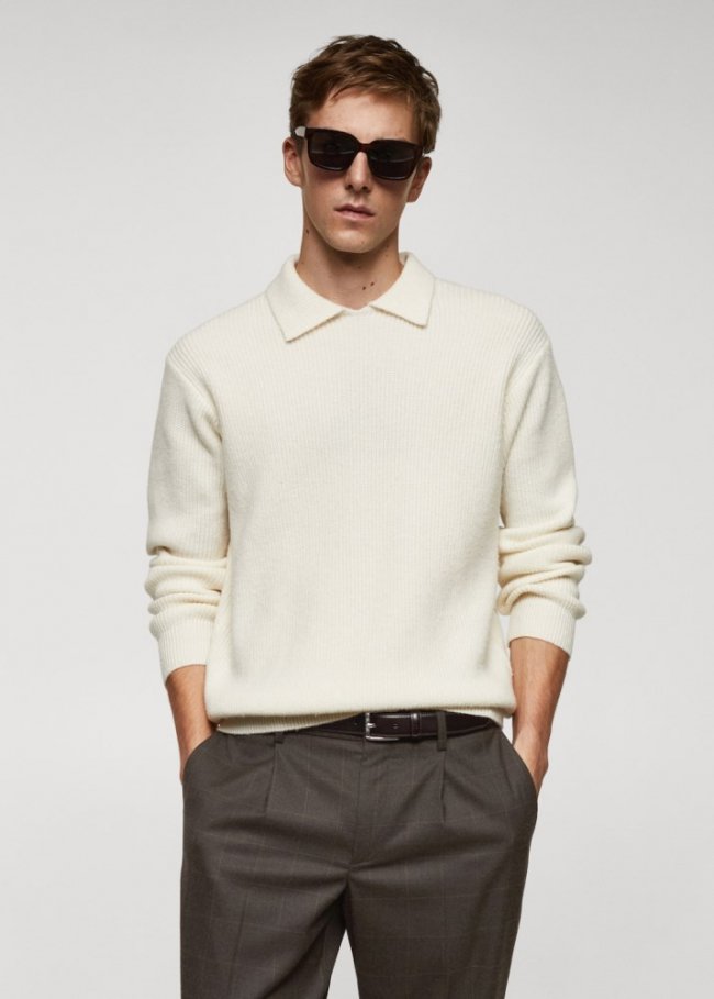 Mango Polo lana canalé - Blanco roto
