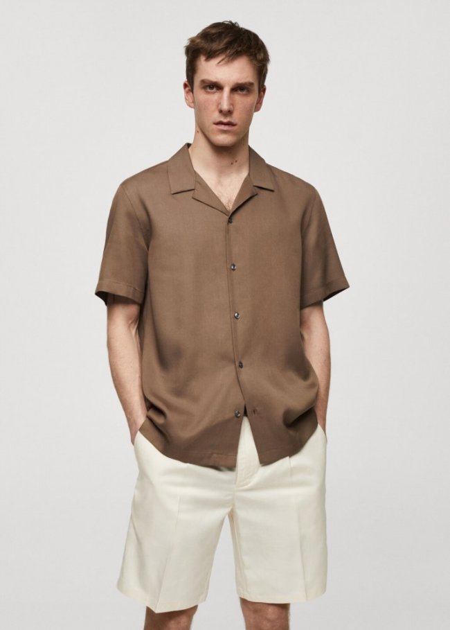 Mango Camisa regular fit cuello bowling - Marrón medio
