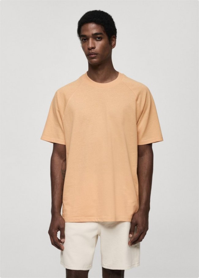 Mango Camiseta algodón relaxed fit - Naranja