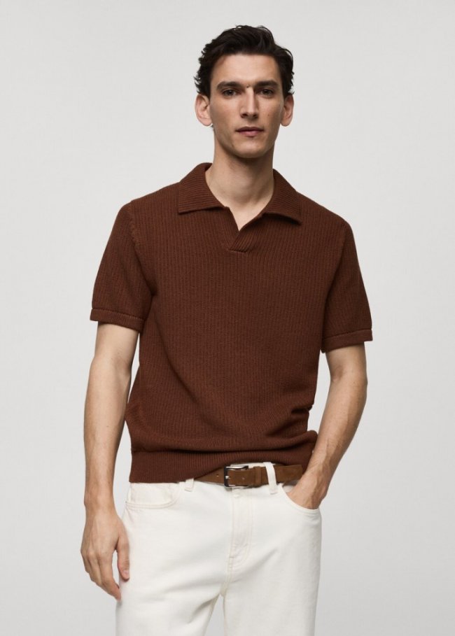 Mango Polo punto canalé - Marrón tabaco