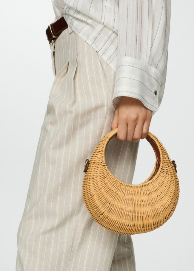 Mango Bolso doble asa ratán - Beige