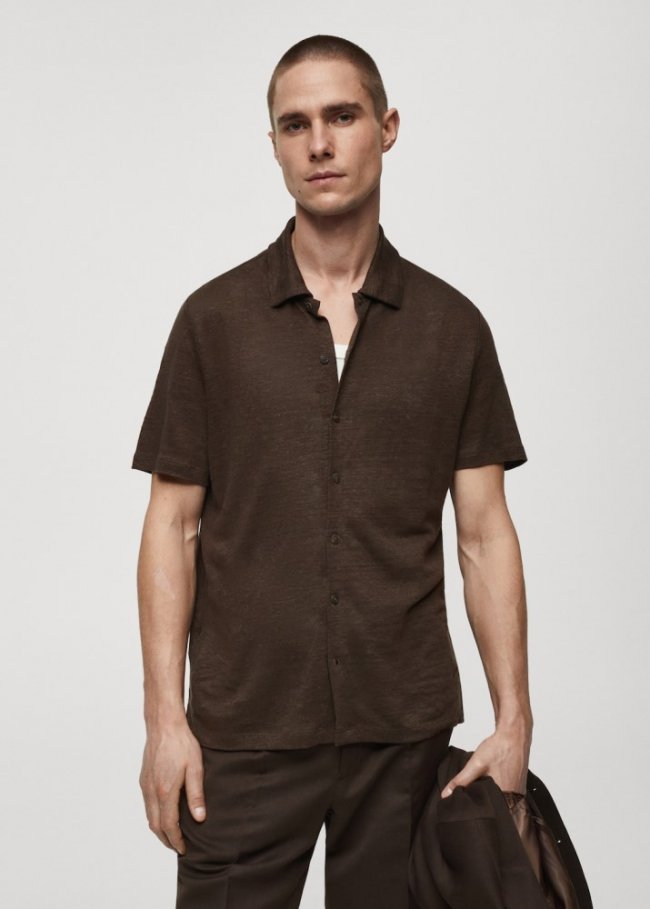 Mango Polo 100% lino abotonado - Marrón