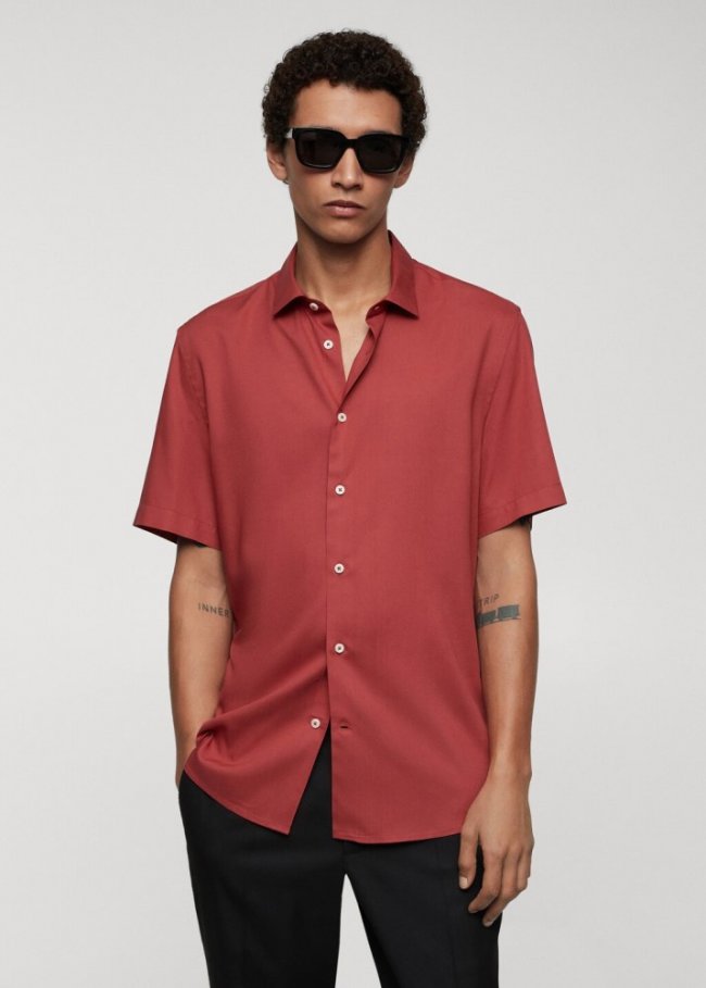Mango Camisa classic-fit manga corta - Rojo