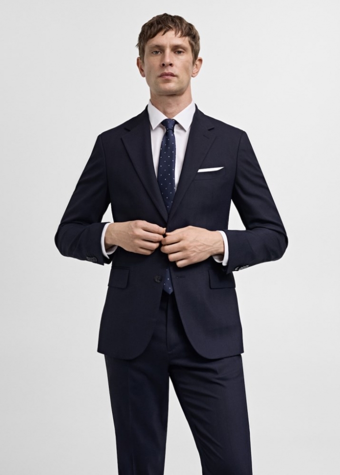 Mango Americana traje lana fría slim fit espiga - Azul marino