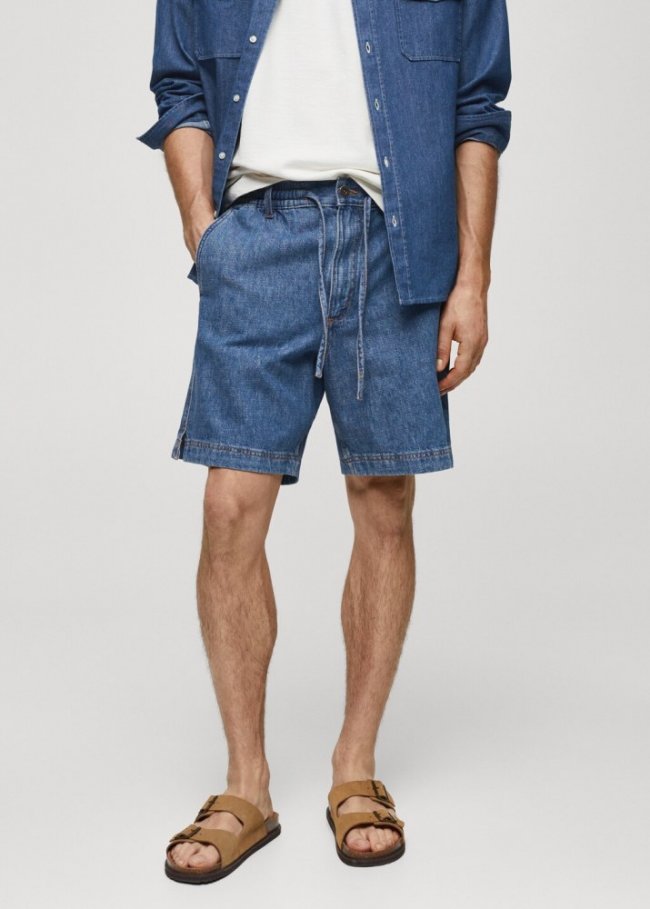 Mango Bermudas denim cordón - Azul oscuro