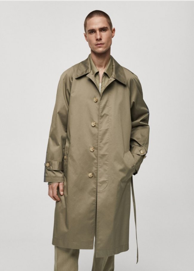 Mango Gabardina algodón cinturón - Khaki