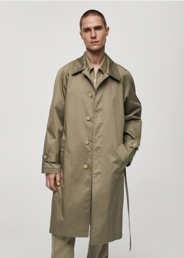 Mango Gabardina algodón cinturón - Khaki