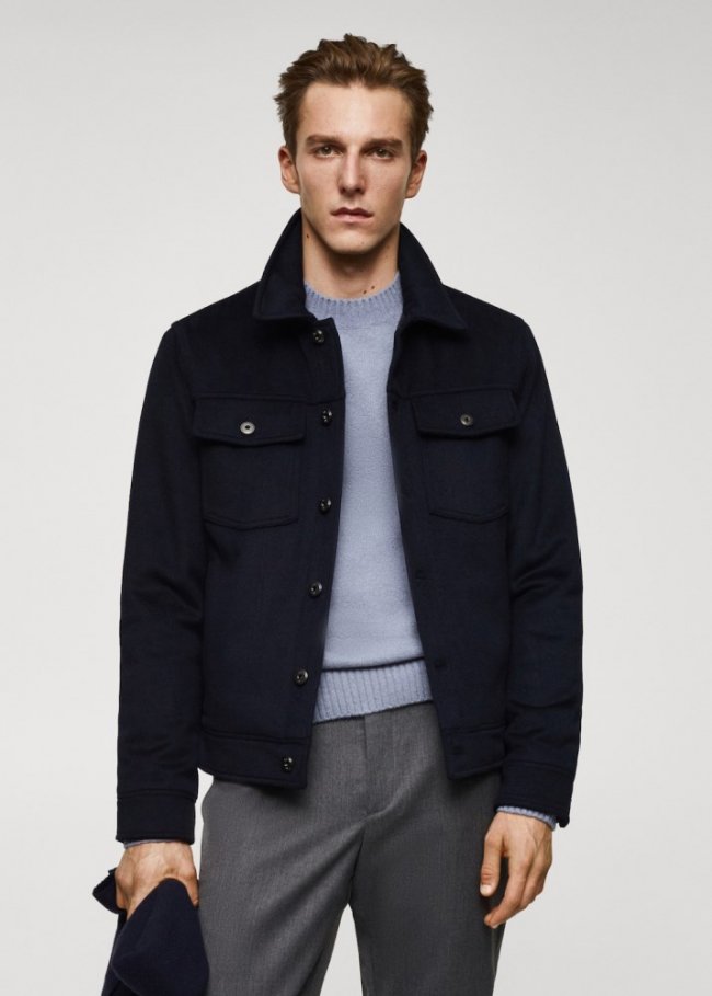 Mango Chaqueta lana bolsillos - Azul marino