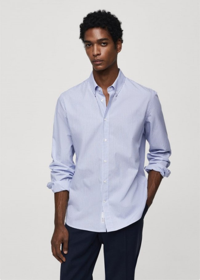 Mango Camisa regular fit algodón rayas - Azul