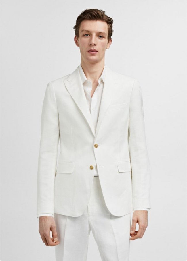Mango Americana traje slim fit algodón lino - Blanco