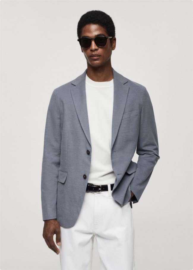 Mango Americana slim fit algodón estructura - Azul