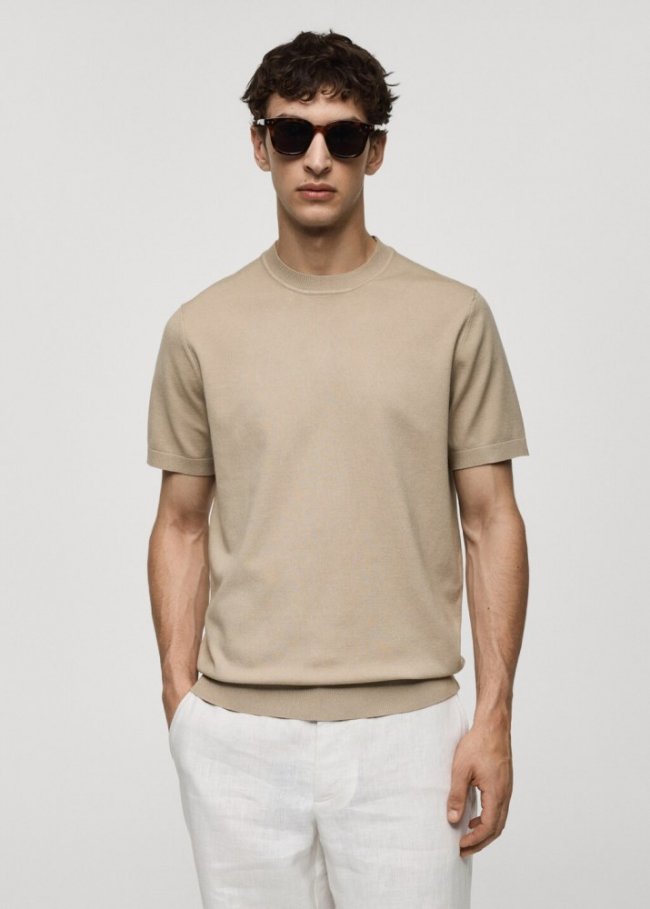 Mango Camiseta punto fino - Beige
