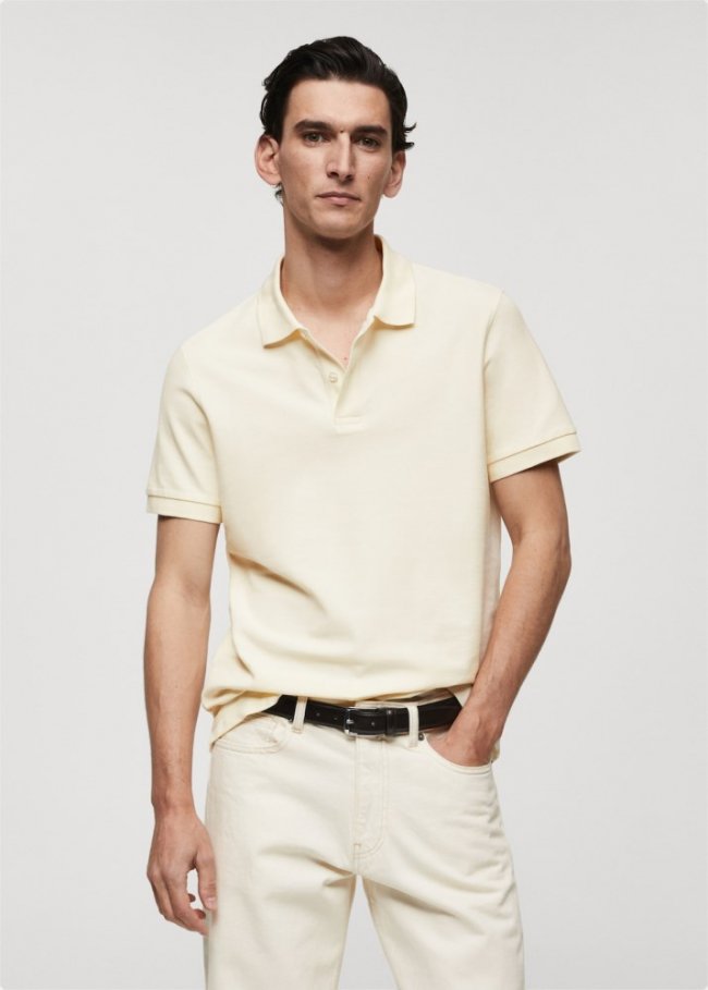 Mango Polo 100% algodón pique - Vainilla
