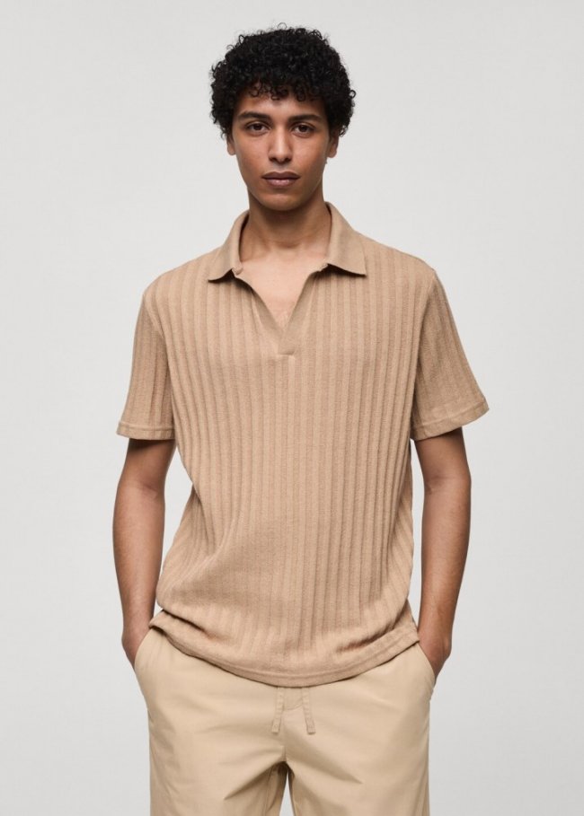Mango Polo regular fit algodón canalé - Beige