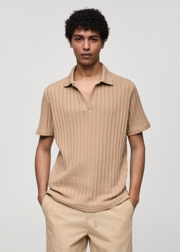 Mango Polo regular fit algodón canalé - Beige