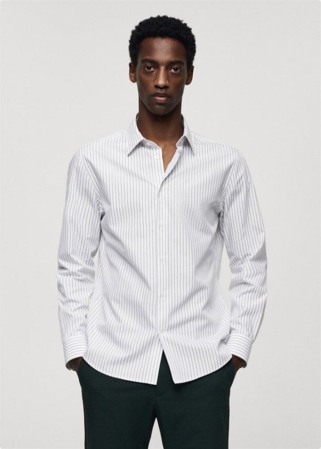 Mango Camisa slim fit rayas Coolmax® - Verde