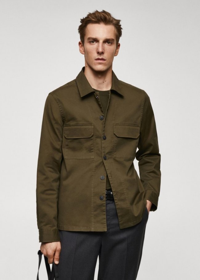 Mango Sobrecamisa algodón elástico bolsillos - Khaki
