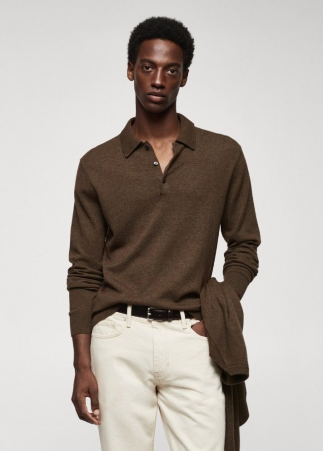 Mango Polo lana manga larga jaspeado - Khaki