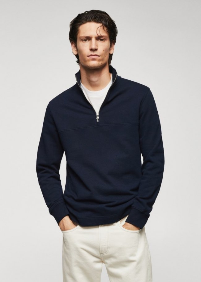 Mango Sudadera algodón cuello cremallera - Azul marino