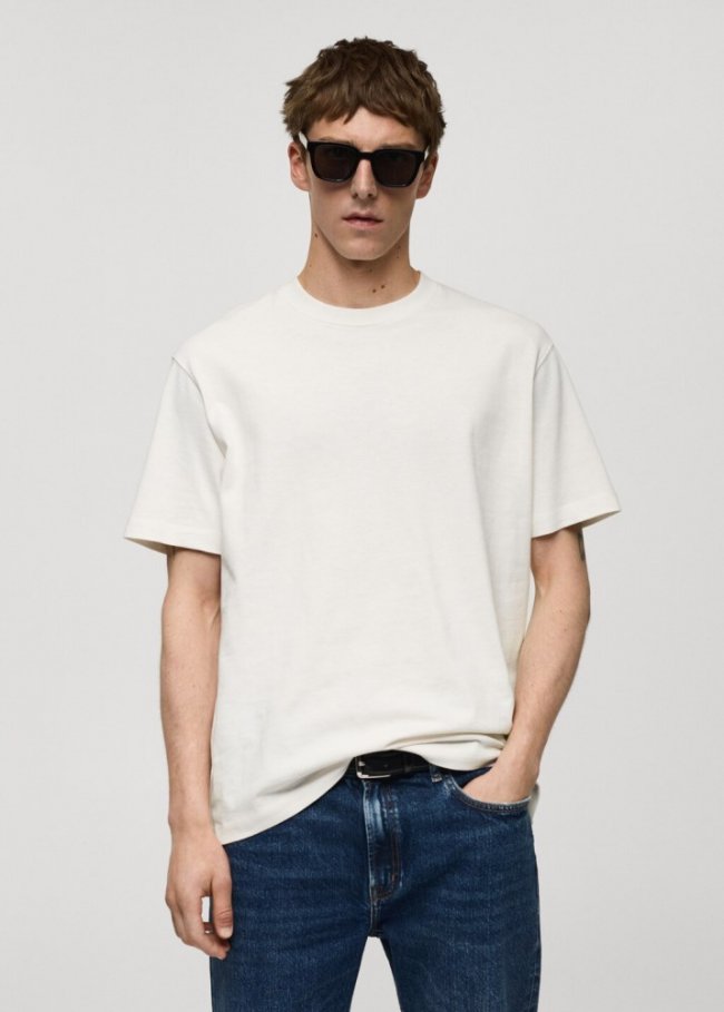 Mango Camiseta básica 100% algodón relaxed fit - Blanco roto