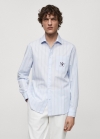 Mango Camisa classic fit algodón rayas bordado - Blanco